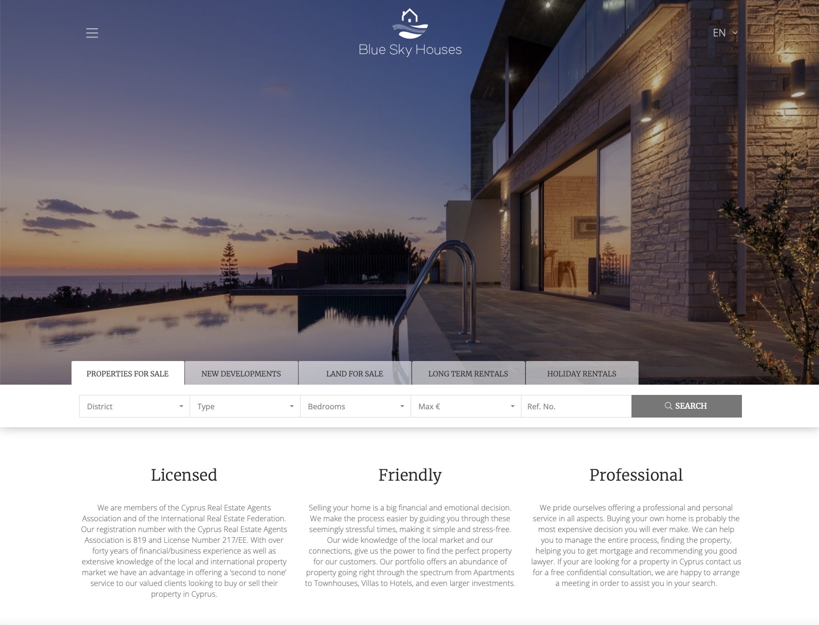 Real Estate Web Design - www.bluesky-houses.com